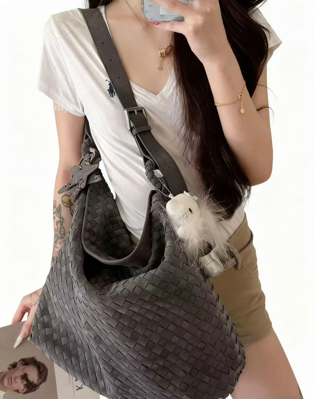 Woven-style shoulder bag